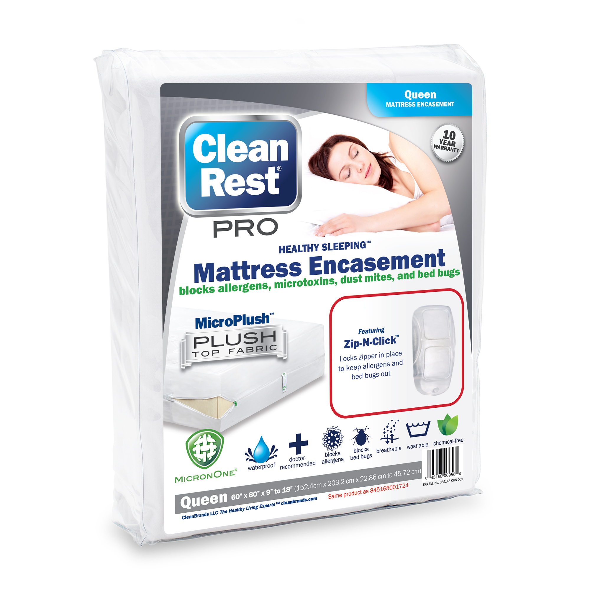 CleanRest Fitted Waterproof Mattress Cover Full XL Case of 4