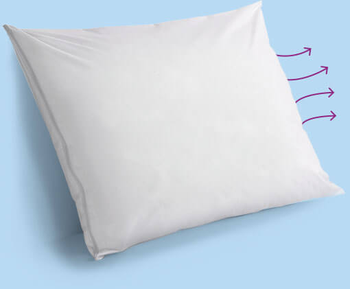 A white pillow with CleanRest pillow protector
